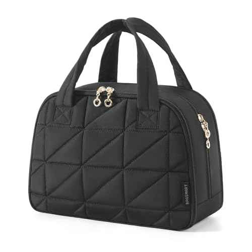 BAGSMART Travel Toiletry Bag, Large Wide-open Travel Bag for Toiletries, Puffy Makeup Cosmetic Travel Bag with Handle-Black