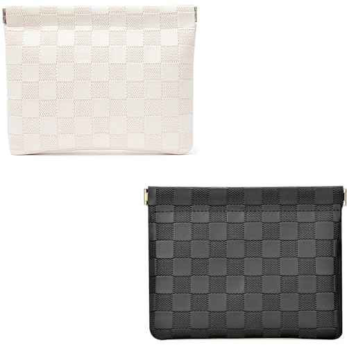 Leather Pocket Cosmetic Bag for Purse,Coin Purse Lipstick Cosmetic Accessories Organizer, Travel Kit Storage Pouch,Waterproof Portable No Zipper Self-closing