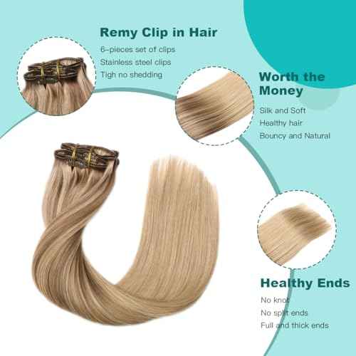 SURNEL Clip in Extensions Human Hair Balayage Golden Brown to Caramel Blonde Clip in Hair Extensions 14 Inch 6pcs 100g(#10/27/27,14'')