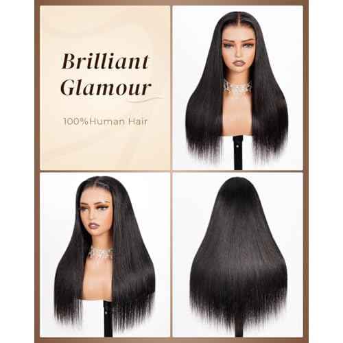 Arabella Hair 5x6 Glueless Human Hair Wig Pre Plucked Pre Cut 210% Density Natural Color 12a Bleached Knots Drawstring Straight Wig for Women HD Transparent Lace Frontal Human Hair Wigs 20 Inch