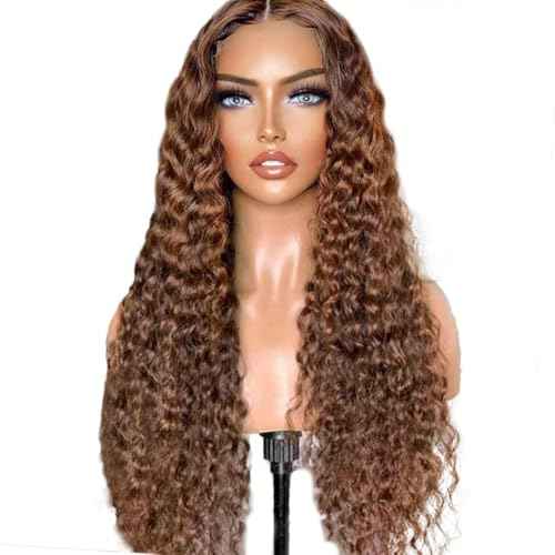 Chocolate Curly Human Hair Wig Lace Frontal Closure Jerry Curly Human Hair Wig Pre Plucked Pre Cut Lace Frontal Closure Glueless Wigs Elastic Band 200% Density