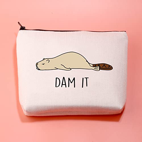 JXGZSO Funny Beaver Cosmetic Bag Beaver Lover Gift Rodent Beaver Dam It Makeup Pouch Bag