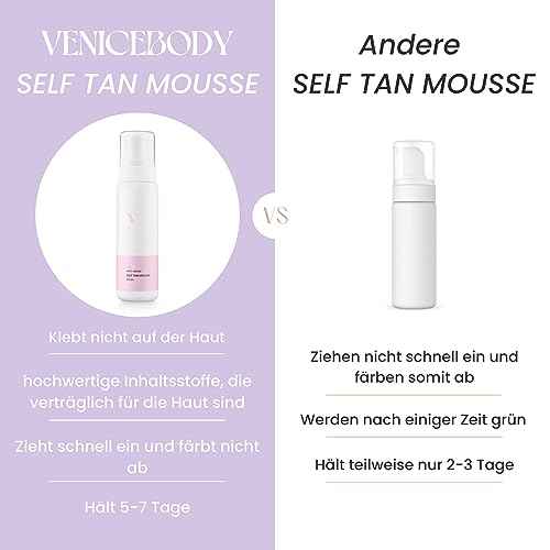 Anti-Ageing Self Tan Mousse (200 ml) - Self Tanning for the Body with Anti-Ageing Complex, Quick Drying and Non-Sticky Texture