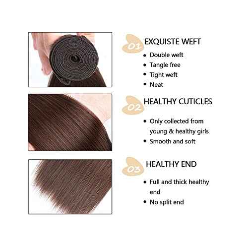 18 20 22 Inch Chocolate Brown Human Hair Color 4 Bundles Dark Brown Human Hair Straight Bundles Double Weft No Tangle Brazilian Unprocessed Virgin Remy Hair Extensions