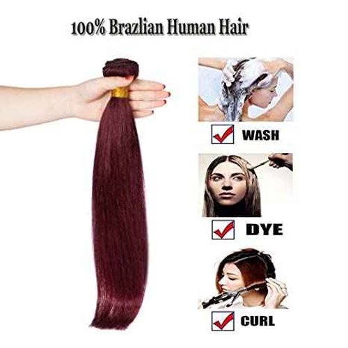 99j Burgundy human hair Straight Hair 20 INCH 8A Brazilian Virgin Hair 99j Burgundy Straight Hair Weaves Bundle Free Part Red Wine Color 100% Unprocessed Human Hair Weft Weaves