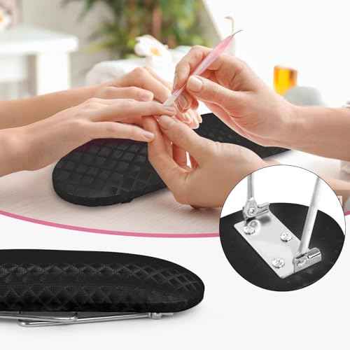 krofaue Nail Arm Rest Cushion, Professional Hand Rest for Nails Tech Black, Microfiber Leather Nail Rest Stand for Acrylic Nails Folding Hand Holder for Nails Pedicure Salon Home Use