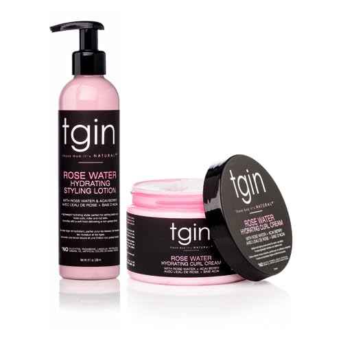 tgin Rose Water Hydrating Curl Cream 12 oz & tgin Rose Water Hydrating Styling Lotion 8 oz, for Curly, Coily and Wavy Hair, (Set)