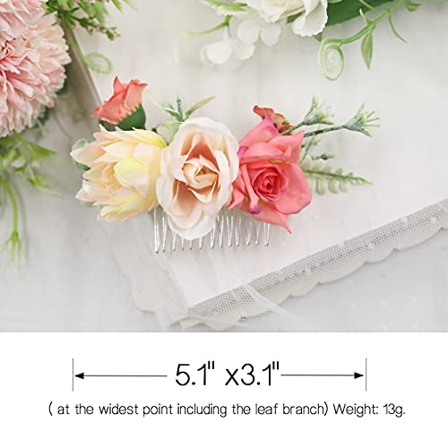 Fangsen Wedding Yucca Gloriosa L Rose Flower Hair Comb Bridal Flower Hair Clip Floral Hair Accessories for Women and Girls (Ivory)