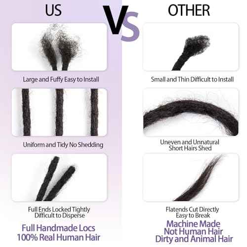 Originea Dreadlock Extensions Human Hair for Man/Women Full Head Handmade 0.8cm Thickness Can Be Dyed and Bleached Dreadlocks Bulk Permanent Loc Extensions (14 Inch 30 Strands, 1B# 0.4cm)