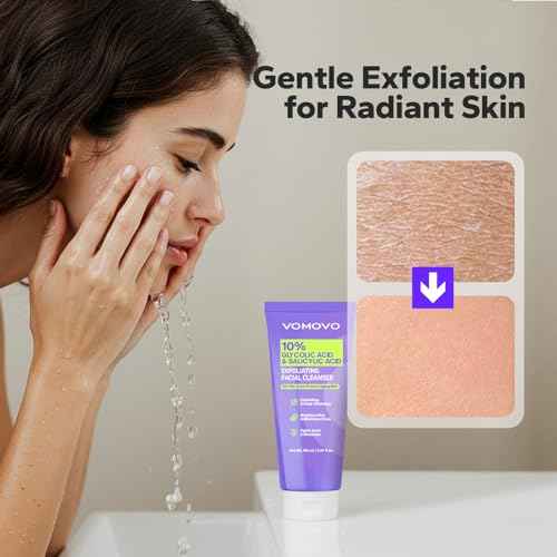 Glycolic Acid Face Wash (5.1 Fl Oz), Exfoliating Face Wash and Scrub, Facial Cleanser with 10% Glycolic Acid, AHA & Salicylic, Facial Washes for Smoother Skin, Suitable for All Skin Types