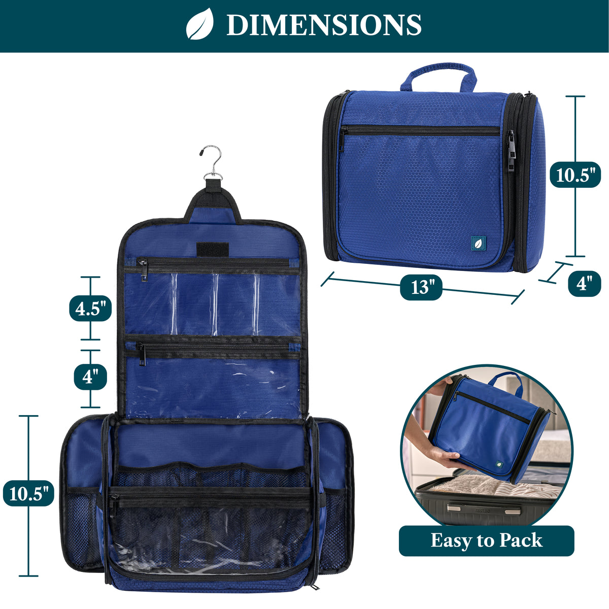 Travel Toiletry Bag Organizer Large Water-Resistant Hanging Cosmetic Case Men Women