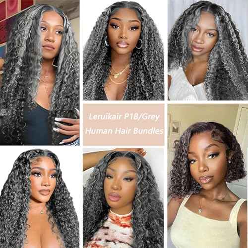 Jerry Curly Wave Bundles P1B/Grey Human Hair Bundles 10 12 14 Inch Human Hair 3 Bundles Unprocessed Brazilian Virgin Quick Weave Human Hair Extensions For Black Women