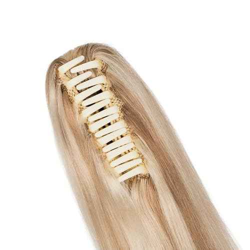 TESS Human Hair Claw Clip Ponytail Extension Real Remy Hair long ponytail extension for Women Straight, 20 Inch, Flax Yellow Mixed Light Gold