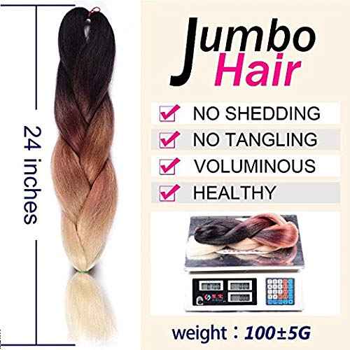 Ombre 24 inch Jumbo Braid Hair Extensions Rainbow Jumbo Box Braids Crochet Hair Long for Women Kids DIY High Temperature Synthetic Fiber 4 Tones Purple+Blue+Yellow+Orange 5 Bundles