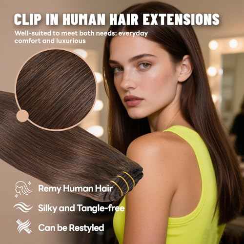 Clip in Hair Extensions Real Human Hair 18 Inch 120g 7Pcs Remy Extensions Double Weft Straight Hair Extensions for Add Volume (18in, 120g, #4)