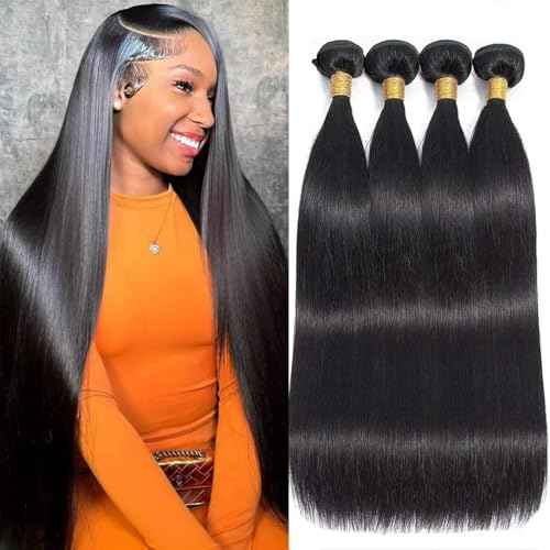 Straight Bundles Human Hair 16 18 20 22 Inches 100% Unprocessed Brazilian Virgin Hair Straight Weave Human Hair Bundles 4 Bundles Human Hair Extensions