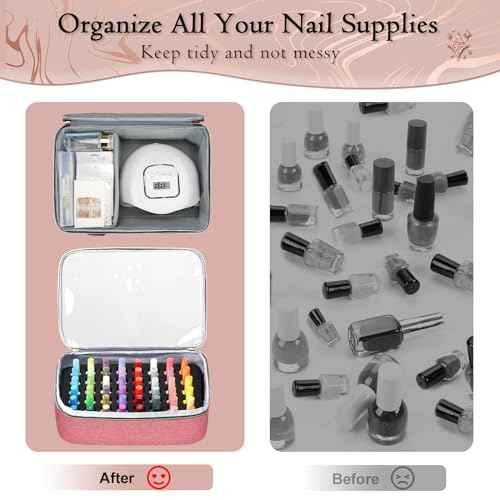 YOREPEK Nail Polish Organizer Case With Foam Inserts Protect Up 96 to 100+ Bottles (15ml/0.5 fl.oz) UV lamp, Travel Nail Tech Carrying Case with Adjustable Space for Gel Dip Powder Tips Set, Pink