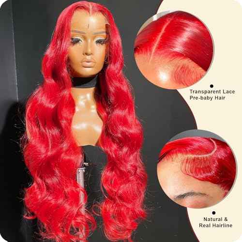 30 Inch Red Wig Human Hair 13x4 Body Wave HD Lace Front Wigs with Baby Hair 200 Density Red Color Human Hair Wig for Women