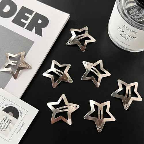 20 PCS 1.22 inches Star Hair Clips Snap Star Hair Barrettes Cute Lovely Accessories, Non Slip Clips for Girls Women 2000s Y2K Silver Metal Hair Clips