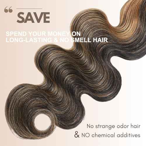 13A Double Drawn FB/27 Human Hair Bundles Body Wave Blonde Highlight Color, Honey Blonde with Black Single Bundle Human Hair 100% Unprocessed Hair Colored Single Bundle Wavy Sew In 10 Inch