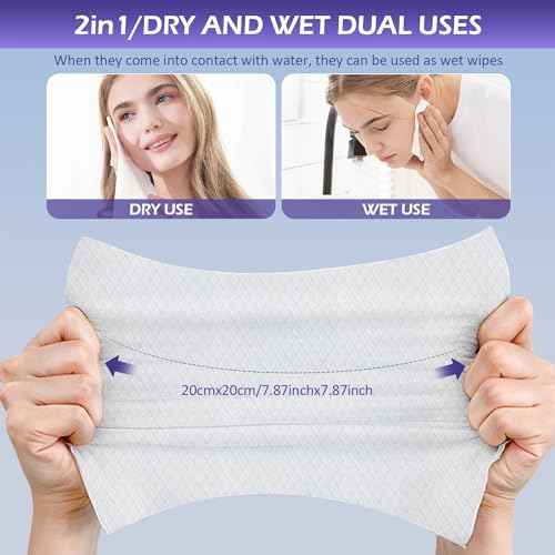 Disposable Face Towel 200 Count, Face Towels, Soft Cotton Dry Wipes Facial Cloths Towelettes for Washing and Drying, Facial Tissue for Cleansing, Skincare and Makeup Remover
