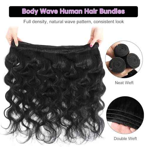 12A Human Hair Bundles 24 26 28 Inch Body Wave 3 Bundles Human Hair 100% Unprocessed Brazilian Virgin Human Hair for Women Natural Black