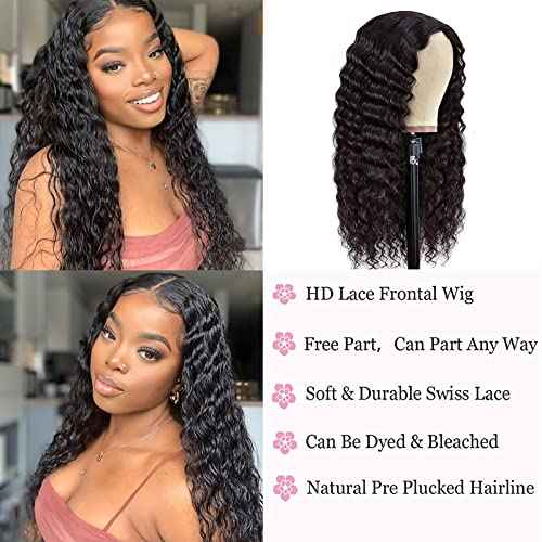 13x4 Deep Curly Lace Front Wigs Human Hair Wet and Wavy Water Wave Human Hair Wigs (13x4 deep wave lace closure wigs, 22 Inch)
