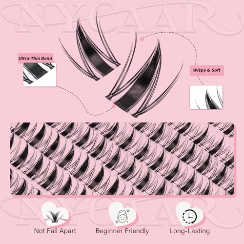Fairy Lash Clusters Kit Spiky Manga Lash Clusters D Curl 144Pcs 8-18mm Lash Extension Kit Wispy Invisible Band Lashes Kit with Bond and Seal,Remover,Applicators DIY at Home(Fairy)