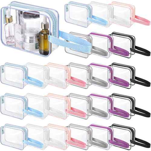 Silkfly Clear Toiletry Bag PVC Travel Cosmetic Bag with Handle Strap Makeup Pouch with Zipper Summer Vacation Salon Graduation Gift End of the Year Gifts(Gentle Colors,24 Pack)