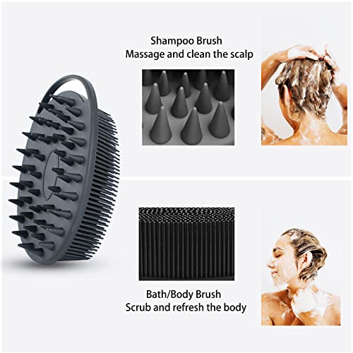 2 PC Silicone Exfoliating Body Scrubber, 2 in 1 Silicone Body Shampoo Brush, Soft Silicone Loofah for Sensitive Skin, Shower Silicone Hair Scalp Massager, Easy to Clean, Lather Well (Black&Blue)