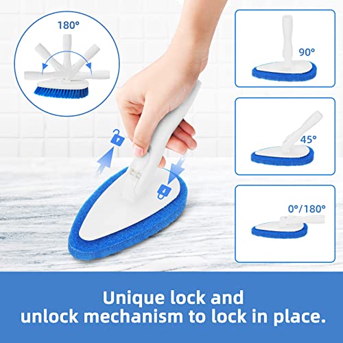 Qaestfy Shower Scrubber Cleaning Brush Combo Bath Tub Tile Cleaner Scrubber Brush with 51'' Adjustable Long Handle Scrub Brush for Bathroom Shower Bathtub Wall Mop Cleaning Scrubbing
