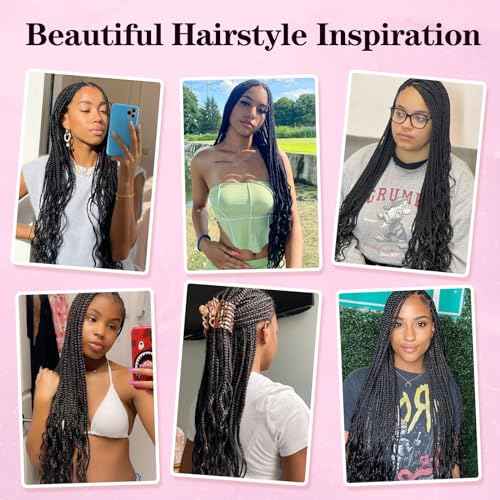 Kalyss 360¡Æ HD Full Lace Braided Wigs for Black Women Knotless Braided Wigs with Baby Hair Box Braid Wig Premium Synthetic Lace Front Black Box Braid Wig with Curly Ends 36"