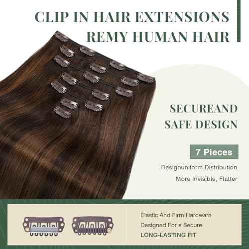 Missme Clip In Hair Extensions Real Human Hair,14in 110g 7pcs Balayage Dark Brown Mixed Chestnut Brown Invisible Straight Seamless Clip Ins Hair Extensions For Women