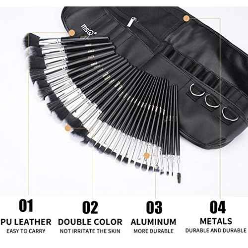 MSQ Makeup Brushes Set 29pcs Professional Cosmetics Brushes with Belt Waist Makeup Bag (Foundation, Powder, Creams, Liquids & Eye Brushes) for Women/Girls/Artists/Holiday gifts/travel
