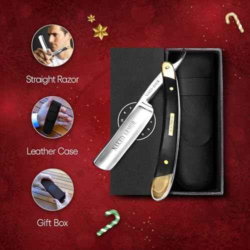 Naked Armor Solomon Straight Razor - Shave Ready Japanese Steel Straight Razors for Men with Algum Wood Scale, Case Included, Close Shave, Black