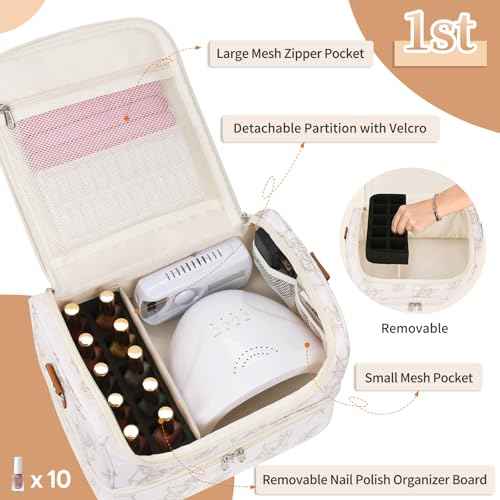 CUBETASTIC Nail Polish Organizer, Nail Supplies Storage Case Holds 45 Bottles Nail Polish & Nail Lamp, Travel Nail Tech Carrying Bag, Nail Kit Bag For Nail Stuff & Manicure Tools
