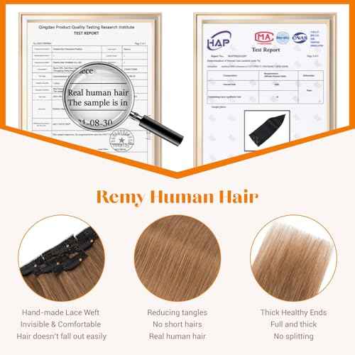 6PCS Clip in Hair Extensions Real Human Hair, Short Hairpieces for Women Single Clip Ins to add Highlights & Volume, No Tangle & Smooth,20 Inch 44g #06 Light Brown