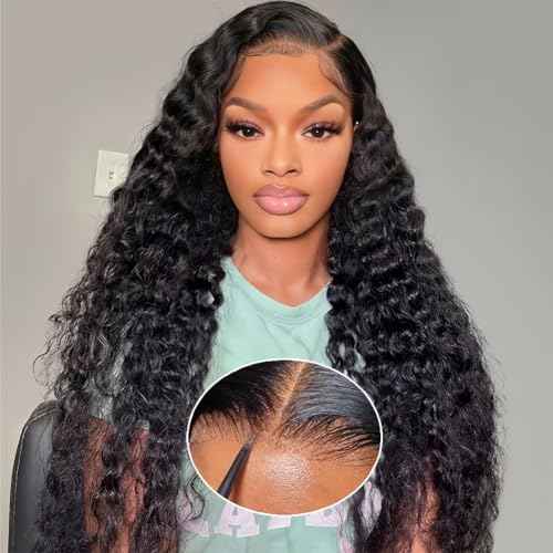 Glueless Wigs Human Hair Pre Plucked Pre Cut Wear and Go Glueless Wig 13x4 HD Deep Wave Lace Front Wigs Human Hair for Black Women Frontal Wigs with Natural Hairline 180% Density 26 Inch