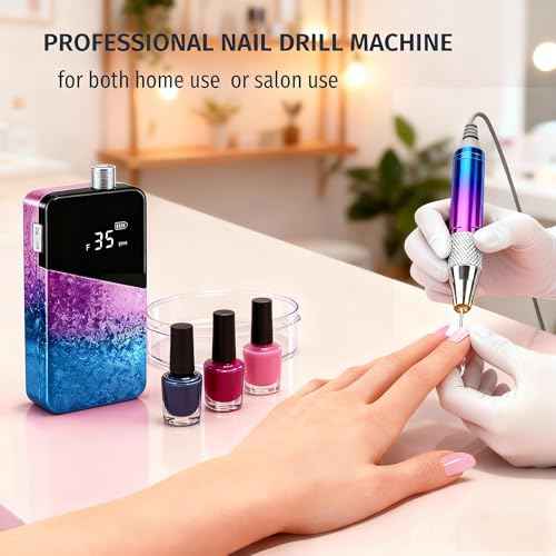 Professional Nail Drill, Lumcrissy 35000RPM Professional Nail File Machine, Rechargeable Efile for Acrylic Gel Nails with Ceramic Drill Bits Set& Sanding Bands for Manicure Salon Home Use