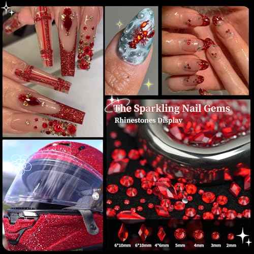 12000PCS Flat Back Rhinestone Black Red Rhinestones Silver Face Gems Gold Nail Charms Flatback Pearls + Rhinestone Picker Tool 3D Shapes Nails Jewels for Bedazzling Face Makeup and Nail Art