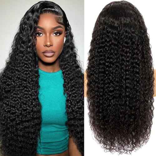 28 Inch Deep Wave Lace Front Wigs Human Hair 200 Density 13x6 HD Transparent Jerry Curly Lace Front Wigs Glueless Wigs Pre Plucked Deep Curly Human Hair Wig for Women