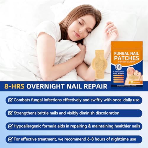 Nail Patches Toenail Treatment Extra Strength, 8-Hour Overnight Nail Fast Acting Repair Effortless Hydrogel Nail Care and Repair for Damaged Nails Overnight Renewal 21 Patches