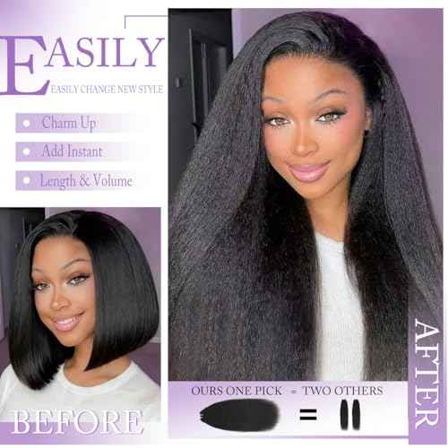 Kinky Straight Clip in Hair Extensions Real Human Hair 14Inch 8Pcs 120g Double Weft Kinky Curly Clip Ins Full Head 100% Unprocessed Brazilian Virgin Hair Extensions for Women Natural Black