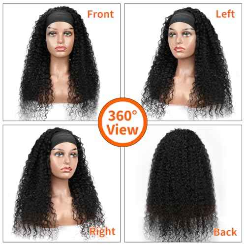 200 Density Headband Wig Human Hair Glueless Wigs Curly Wig Human Hair Deep Wave Wig for Black Women 16 Inch Wear And Go Beginner Friendly Natural Black Brazilian Virgin Hair