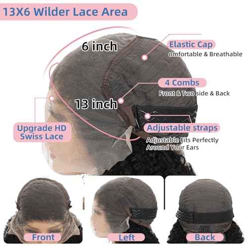 Afro Kinkycurly Wig Human Hair Kinky Curly13x6 Lace Front Wig 100% Real Human Hair Wigs 200 Density 16 Inch True to Length and Density 13x6 Lace Wigs for Women Preplucked Hairline Natural Black Color