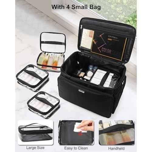 TANTO Extra Large Makeup Bag Travel Makeup Case Professional Makeup Artist Bag with 4 Clear Pouches Hairstylist Cosmetic Bag with Detachable Dividers and Shoulder Straps