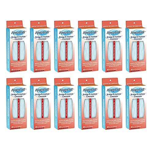 Dental Floss for Bridges and Implants, 12 Packs - Implant Floss Threaders for Bridges with Extra-Thick Proxy Brush for Optimal Dental Care - Bridge and Implant Cleaners by ProxySoft