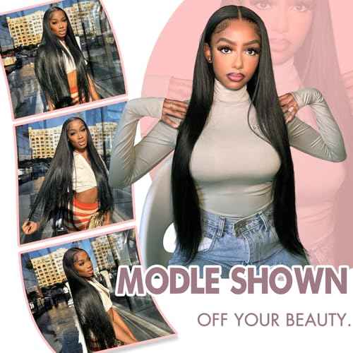 13x6 Straight Lace Front Wigs Human Hair Pre Plucked 200 Density HD Transparent Lace Frontal Wigs for Women Glueless Wigs Human Hair Natural Color 26 Inch