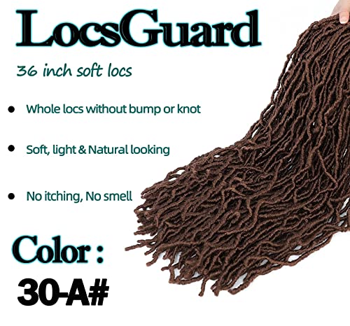 LocsGuard Faux Locs Crochet Hair Brown Soft Locs 36 inch 6 Packs color 30 Natural Butterfly Locs Crochet Hair For Black Women Goddess Locs Crochet Hair (36 Inch (Pack of 6), 30#-A(Dark)