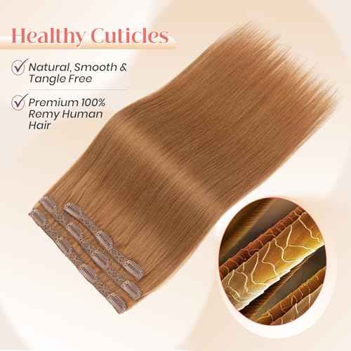 Elailite Clip in Hair Extensions Real Human Hair 3PCS Lace Weft Remy Hairpieces for Women 16 Inch 73g Light Auburn